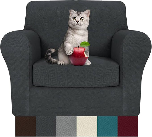 MAXIJIN 2 Piece Chair Covers Chair Slipcover with Arms, Sofa Chair Cover for Living Room Armchair Cover, Stretch Pet Dog Slip Cover for A Chair with 1 Cushion (31"-46", Gray) by MAXIJIN