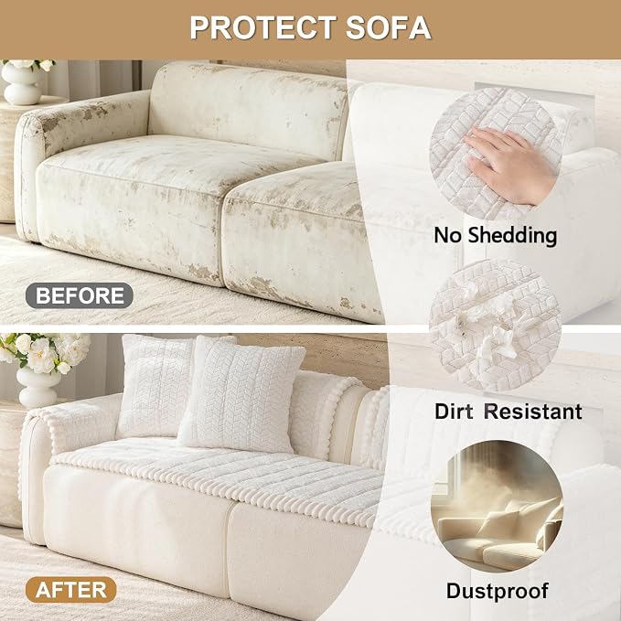 Thick Pet Couch Covers for Sofa (27.6"x59",White) | Soft Sofa Covers for 2 Cushion Couch, Machine Washable，Non Slip Sofa Cover, Flannel Dog Pet Friendly Couch Covers Protector - Image 4