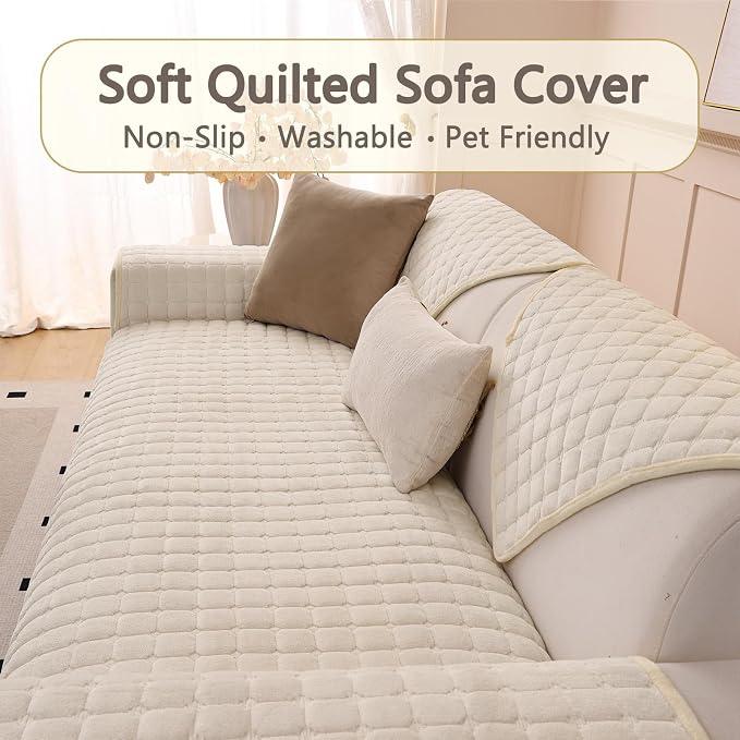 Plush Couch Cover for Dogs Washable, Non Slip Sofa Covers for Pets, Sectional Cushion Protector for 3-4 Cushion L Shape Sofa (36"x94", White) - Image 6