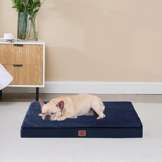 EHEYCIGA Orthopedic Dog Bed Large with Removable Washable Cover, 50IN Navy | Egg Crate Foam Support, Durable Oxford fabric, Non-Slip Bottom, Machine Washable, Soft Waterproof Plush Pet Bed Mat For Crate - Image 8