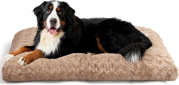 EHEYCIGA XXL Washable Dog Bed for Crate 47x29 Inch, Kennel Pad for Extra Large Dogs Up to 100 lbs, Plush and Comfy Pet Sleeping Mat, Camel by EHEYCIGA