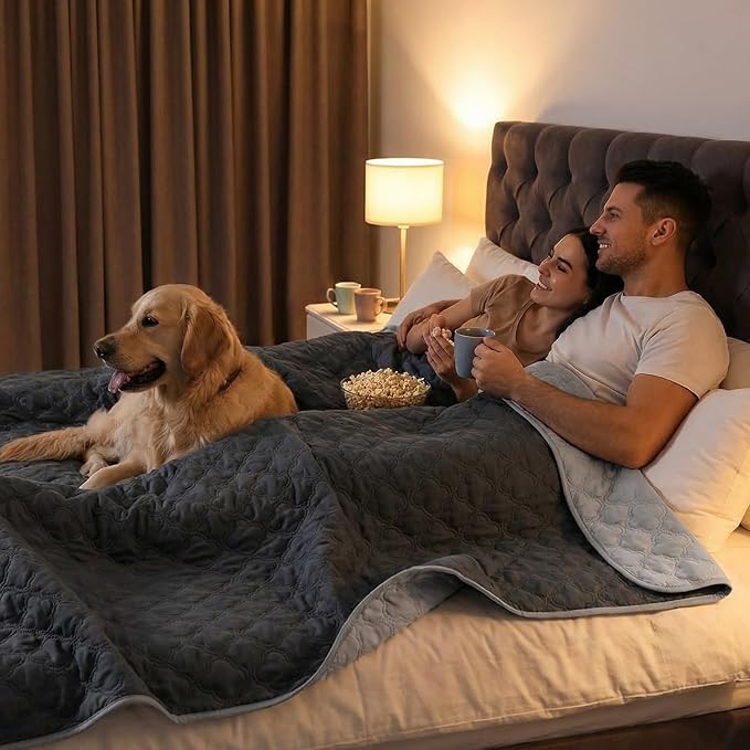 FunFurry Waterproof Dog Blanket, Couch Cover for Dogs Washable, Reversible Dog Bed Cover.(Dark＆Light Grey, 82 X 82 Inch - 1 Pack) - Image 3