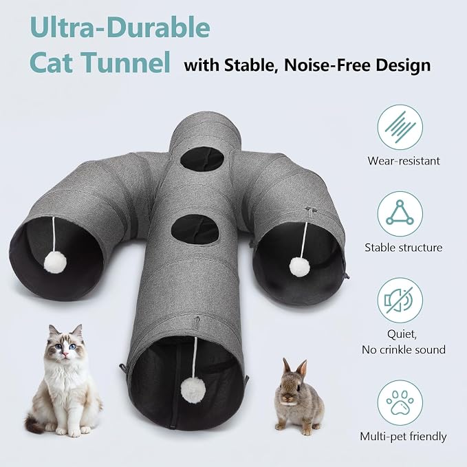 Ownpets Cat Tunnel Large 12 inch Diameter Sturdy Oxford Fabric Cat Tunnel Toy, Cactus Shape Collapsible Cat Tunnels for Indoor Cats,Interactive Peek Hole Pet Tunnel Tube with Cat Wand Toy - Image 7
