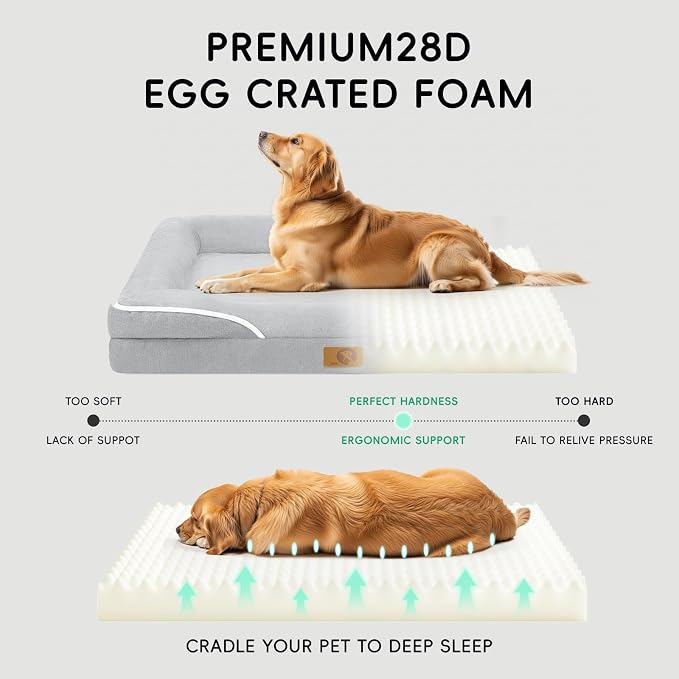 Homemate Dog Beds Large Sized Dog: 36x27 inch Orthopedic Large Dogs Bed XL Outdoor Pet Cat Bed Sofa Supplies with Toy Dogs Crate Pad Couch with Removable Washable Cover & Non-Slip Botton Light Grey | Large Dogs Bed with Non-Slip Botton & Removable Wash... - Image 4