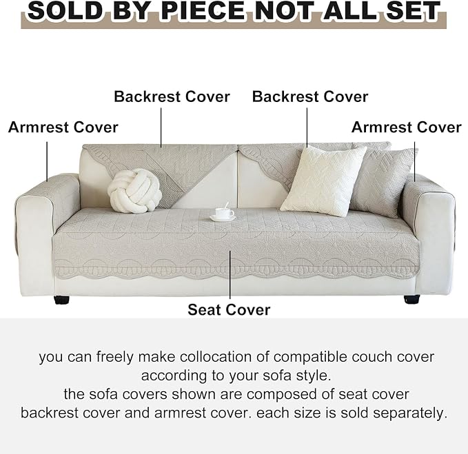Cotton Quilted Pet Couch Covers for Sofa Farmhouse Rustic Floral Embroidery Sectional Couch Cover Soft Anti-Slip Sofa Slipcover Furniture Protector for Kids, Dogs, Pets (Khaki,28"x94") - Image 2