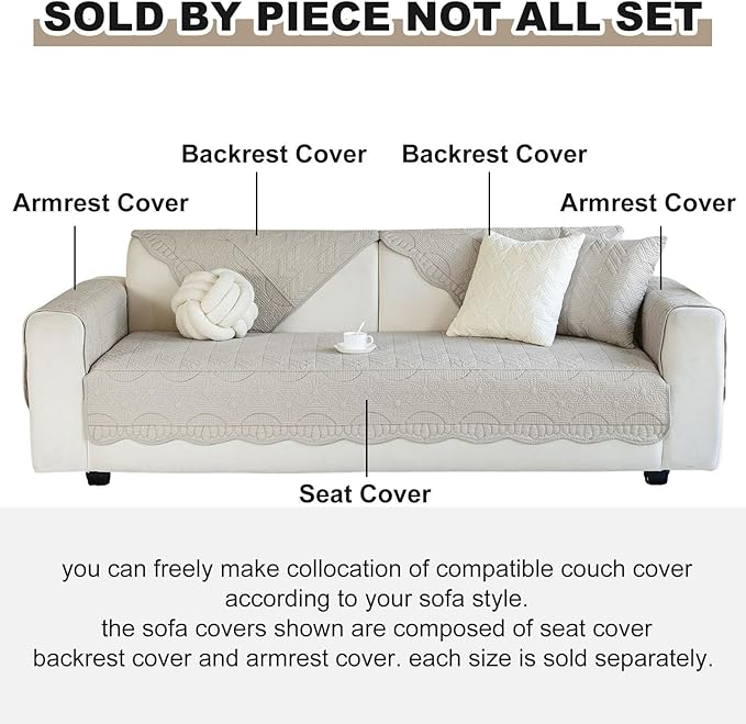 Cotton Quilted Pet Couch Covers for Sofa Farmhouse Rustic Floral Embroidery Sectional Couch Cover Soft Anti-Slip Sofa Slipcover Furniture Protector for Kids, Dogs, Pets (Khaki,28"x59") - Image 2