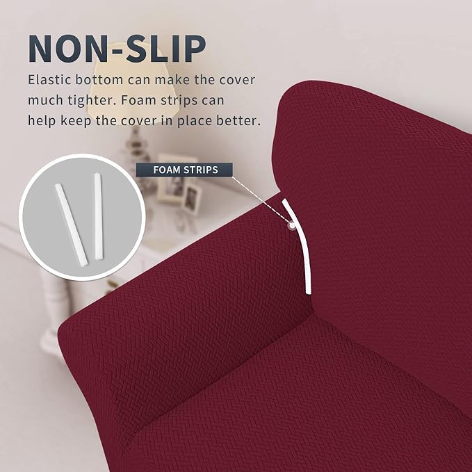 Easy-Going Stretch Jacquard Couch Cover, 1-Piece Soft Sofa Cover, Sofa Slipcover with Anti-Slip Foams, Washable Furniture Protector for Kids, Pets (Sofa, Burgundy) - Image 4
