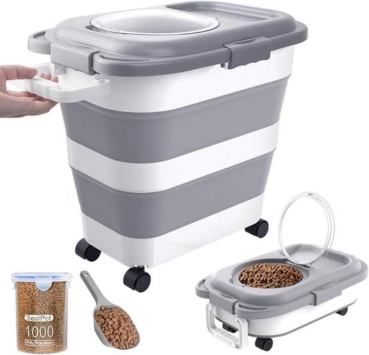 25-28Lbs Dog Food Storage Container Airtight,Collapsible Pet Food Storage | Dog Food Container with Handle,Wheels,Double Airtight Seal Fresh,Save Space,Pest/Mouse-proof,Small Cat Food Container,Scoop by DDMOMMYCOLLAPSIBLEFOODSTORAGECONTAINERFAMILY
