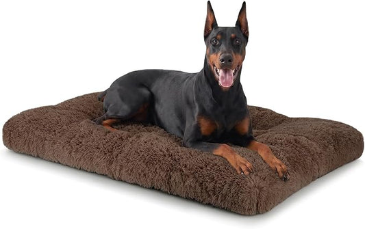 JOEJOY Large Dog Bed Crate Pad, Deluxe Plush Washable Dog Beds Fulffy Soft Kennel Pad Anti-Slip Pet Sleeping Mat for Extra Large Medium Small Dogs, 47" x 29", Brown by JOEJOY