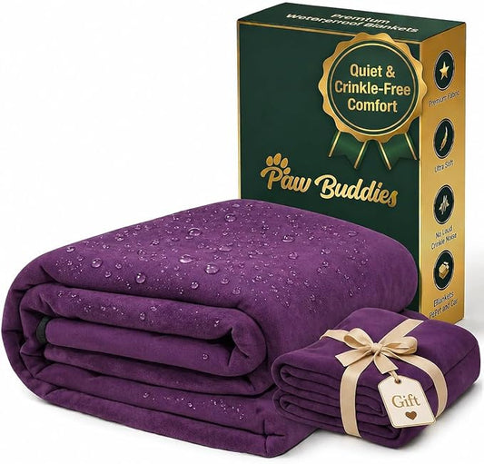 Paw Buddies Premium Waterproof Blanket 80"x90" Velvet-Feel Reversible Throw – Leakproof, Machine Washable Bed & Sofa King Size Protector for Couples, Pets & Travel + Bonus Small Blanket by PAwBuddies