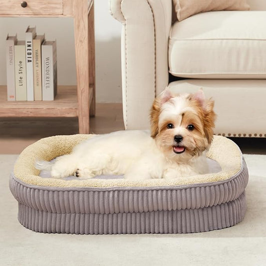 Orthopedic Dog Bed for Small Dogs Breeds, High Density Egg Crate Foam Dog Sofa Beds,Oval Kennel Bed, Pet Couch Bed with Four Sided Bolster, Removable Washable Cover& Non-Slip Bottom by DEBANGHOME