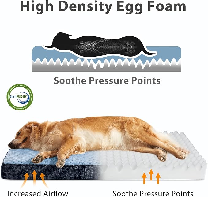 JOEJOY Orthopedic Dog Bed for Extra Large Dogs, Washable Dog Crate Bed Large Sized with Removable Cover, Egg Memory Foam Big Pet Beds, Light Blue, 47"x29" - Image 3