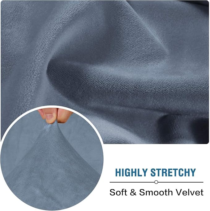 H.VERSAILTEX Velvet Stretch Couch Cushion Cover Plush Cushion Slipcover for Chair Loveseat Sofa Cushion Furniture Protector Seat Cushion Sofa Cover (2 Piece Large Sofa Cushion Covers, Stone Blue) - Image 5