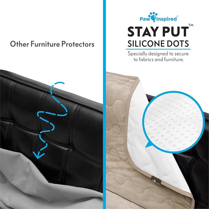 Paw Inspired Non-Slip Couch & Furniture Protector (Anti-Slip, Beige) | Waterproof, Washable Bed & Couch Cover for Dogs, Cats, and Pets, 80x90 Inch Size - Image 3
