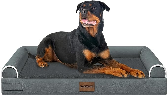 NANUYA Orthopedic Dog Bed for XX-Large Dogs, 44 x 34 Inch, Dark Grey | Egg crate foam for joint support, 3-sided bolster pet sofa, waterproof lining, washable cover, and non-skid base by Nanuya