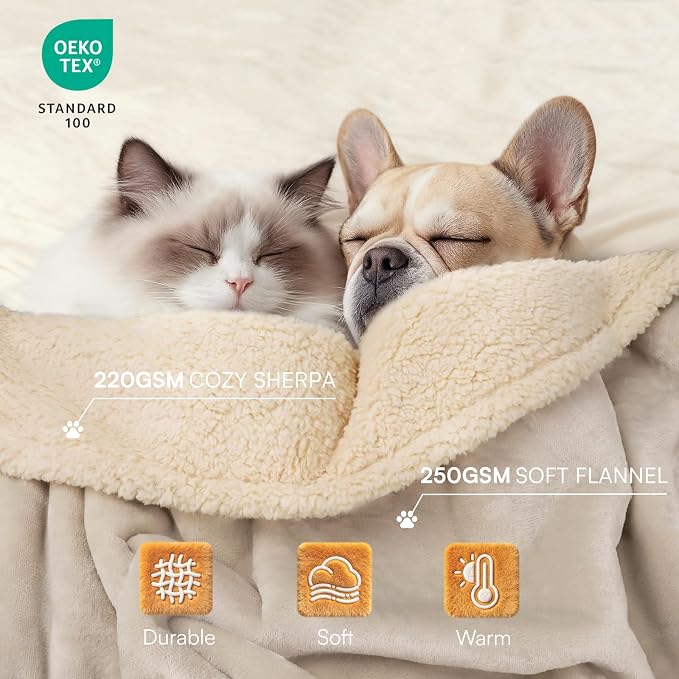Luciphia Waterproof Pet Blanket, Liquid Pee Proof Dog Blanket for Sofa Bed Couch, Reversible Sherpa Fleece Furniture Protector Cover for Small Medium Large Dogs Cats, Grey Beige Large（65" x 57"） - Image 3