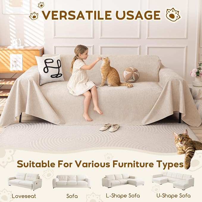 OstepDecor Waterproof Couch Covers for Pets, Couch Protector from Cat Claws | Washable Sofa Cover for Dogs, Non Slip Furniture Protector for Sofas, Loveseats & Sectionals, 71"x118", Khaki - Image 5