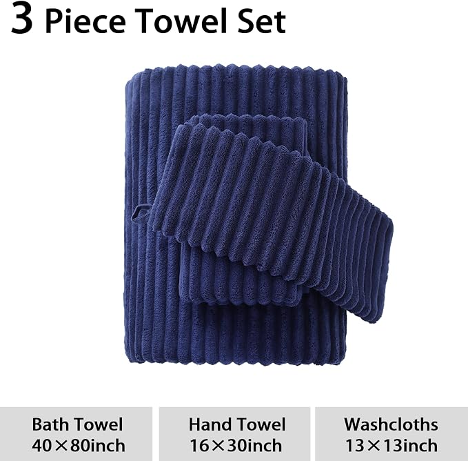 3 Pack Bath Towel Set, 40"x80" Oversized Bath Sheet,Navy Blue | Ultra Soft Microfiber, Lint Free, Quick Dry, Highly Absorbent, Full Body Coverage, 1 Bath Sheet, 1 Hand Towel, 1 Washcloth - Image 8