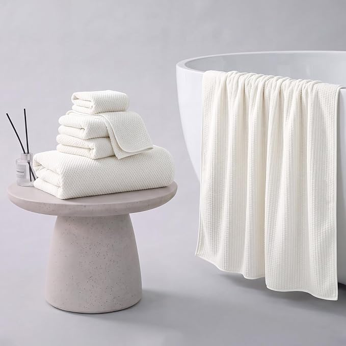 ecolook Microfiber Large Bath Towel Set of 6, Soft & Highly Absorbent,Beige | 2 Oversized Bath Towels (35"x70"), 2 Hand & 2 Washcloths | Quick Dry, Low Lint Towels for Bathroom, Spa, Gym, Hotel & Travel - Image 4