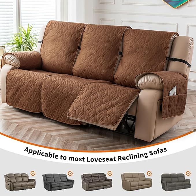 Genina Waterproof Recliner Cover - Non-Slip, Washable, Protects 3-Seater Couch from Pets & Kids (Brown, Recliner Sofa) - Image 2