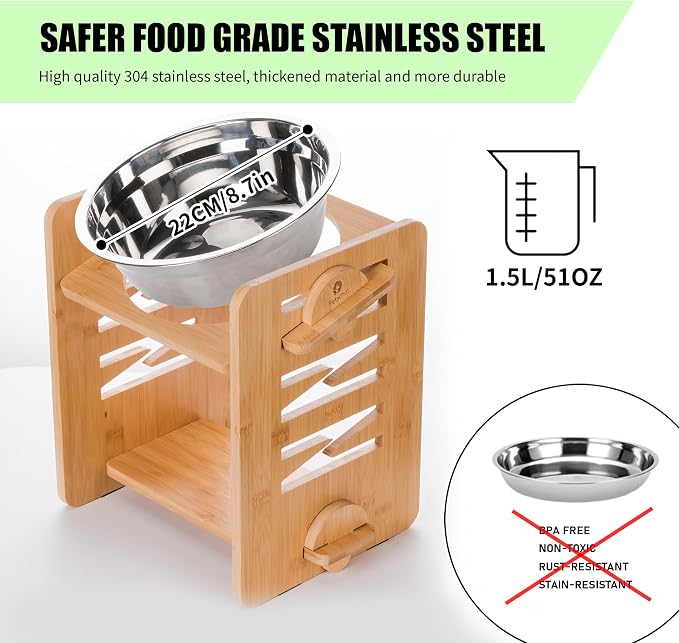 Elevated Dog Bowls, 9 Heights Adjustable Raised Dog Bowl 4.7″-11.8″, with Food Grade 304 Stainless Steel 51 OZ, Bamboo Dog Bowl Stand for Medium and Large Dogs, 2 Pack - Image 4