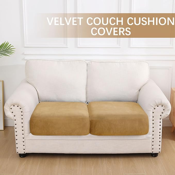 hyha Velvet Couch Cushion Covers, Sofa Covers for 2 Cushion Couch Washable | Soft Plush Sofa Slipcover, Elastic Bottom, Non-Slip Wear Resistant Furniture Protector, Ideal For Pets & Kids, 2 Pcs - Image 5
