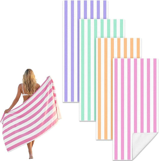 Frienda 4 Pack Microfiber Oversized Lightweight Beach Towel 71x32 in for Women Men Microfiber Quick Dry Sand Free Ocean Coastal Towels for Beach Pool Travel (Pastel Stripe) by Frienda