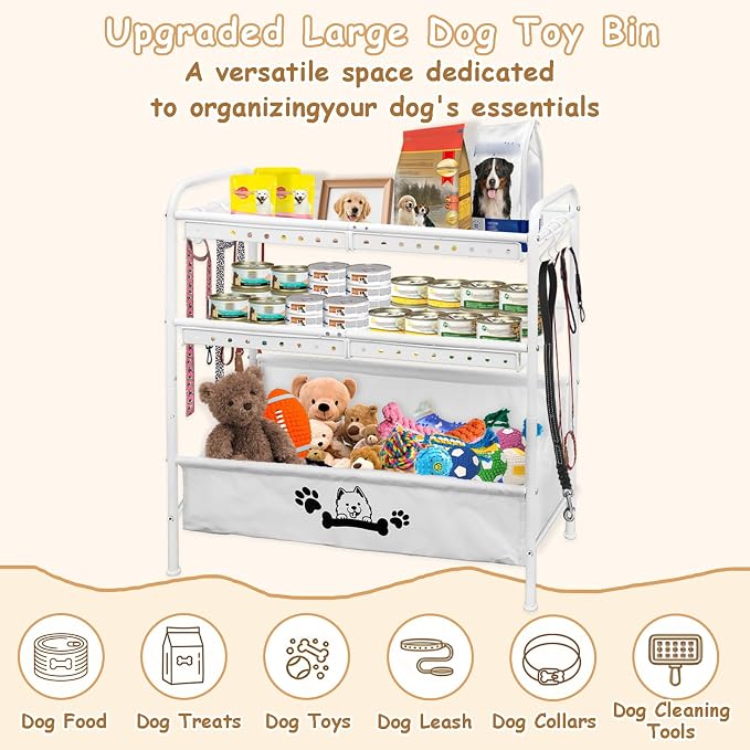 Large Dog Toy Basket, Dog Toy Bin with Storage Organizer, 3-Tier Pet Toy Box for Living Room, Toy Holder Chest for Pet Dog Cat, Multifunctional Chest Holder for Cat Dog Accessories - Image 7