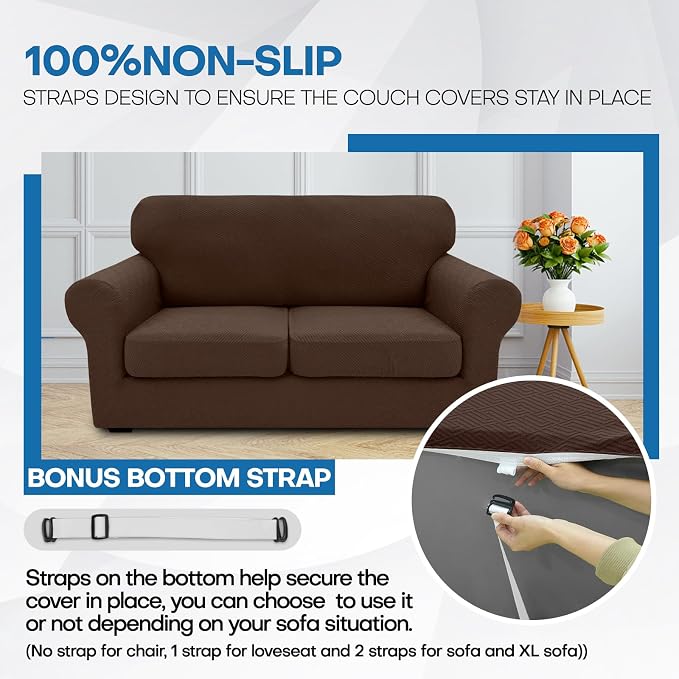XINEAGE 2026 New 2 Pieces Chair Covers with Arms Super Stretch Chair Slipcover for Living Room Pet Dog Universal Slip Cover Anti Slip Armchair Furniture Protector (Coffee), 31"-46"(1 Cushion) - Image 7