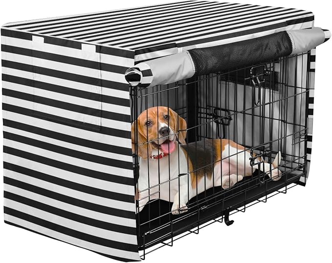 Dog Crate Cover Kennel Cover for Dog Cages Breathable for Wire Cage Indoor Outdoor White Black Stripes - Image 2