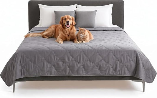 FurHaven Waterproof Blanket & Furniture Protector Cover with Non-Slip Backing, Machine Washable, Jumbo/King, Quilted Twill, Gray by FurHaven