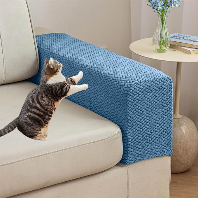 Couch Arm Covers Set of 2, Stretchable Sofa Armrest Protectors, Breathable Polyester Armchair Covers with Non-Slip Grip Design Furniture Protector (Blue, Medium (Set of 2)) by Unknown