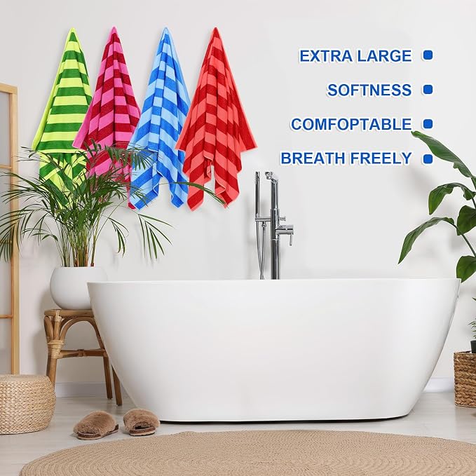 EBOOT 10 Pack Oversized Beach Towel Set Extra Large Pool Towels Microfiber Quick Dry Swim Blanket for Adult Women Men Face Hand Body Bath Travel Pool(Mixed Color,28 x 59 Inch,Fresh Stripe) - Image 6