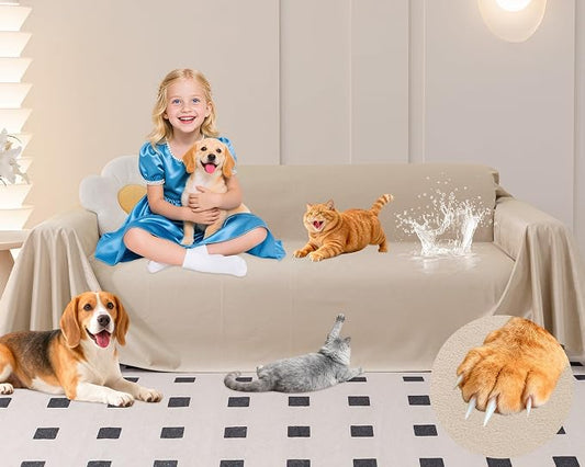 LOllON Cat Scratch Couch Cover Waterproof 150"x91" Non-Slip | Pet-Friendly Couch Protector, Anti-Scratch & Waterproof Sofa Cover For Cats Dogs Kids, Machine Washable by Loiion