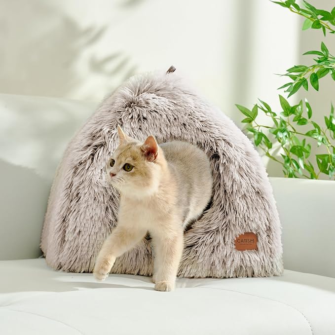 CATISM Cat Bed, Cat Cave for Indoor Cats, Soft Cat Dome, Self-Warming 2 in 1 Foldable Pet Cat House with Washable Cushioned Pillow Calming Fluffy Dog Beds for Small Dogs with Anti-Slip Bottom Brown | Soft Warm Washable Anti-Slip Bottom Removable Fluffy... - Image 8