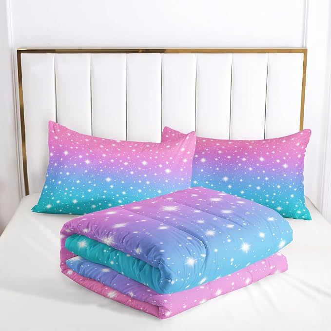 Nttopship Colorful Rainbow Comforter Sets King Size for Girls,Pink Blue Gradient Comforter Sets All Season 1 Comforter and 2 Pillowcases - Image 4