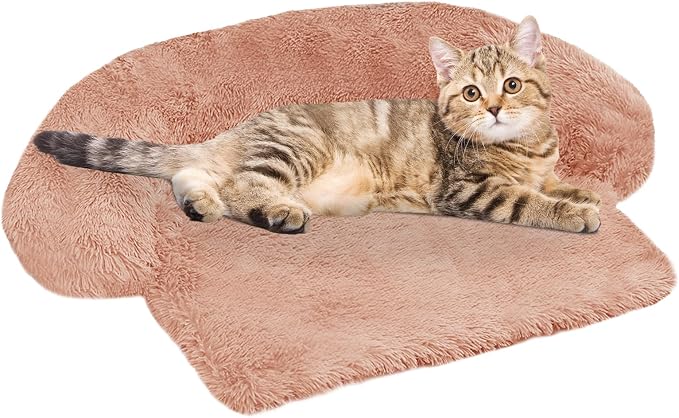 GGIB Calming Dog Bed Fluffy Plush Dog Mat for Furniture Protector with Removable Washable Cover for Large Medium Small Dogs and Cats (XS (31"x23.5"x5"), Pink) by GGIB