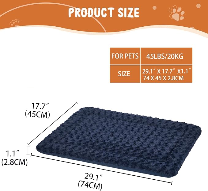 EMPSIGN Dog Crate Pad for 30"x20" Dog Crate, Plush/Canvas Navy | Reversible Kennel Mat (Cool & Warm), Machine Washable, Cozy Plush Sleeping Pad, All-Season Pet Bed - Image 2