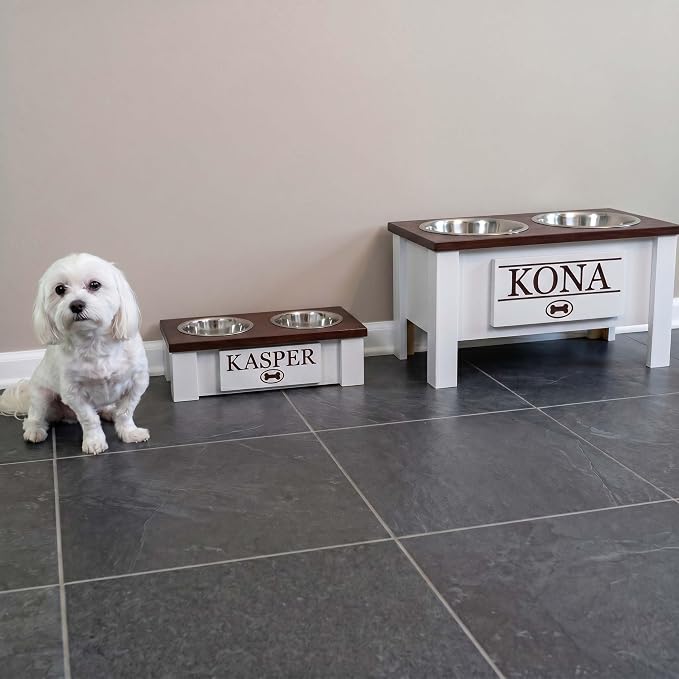 Elevated Dog Bowls for Small Dogs, Personalized Food Stand for Toy Breed | Farmhouse Style, Elevated Wood Stand, Storage Container, Stainless Steel Bowls, Raised Anti-Slip Feeder, Made in USA - Image 4