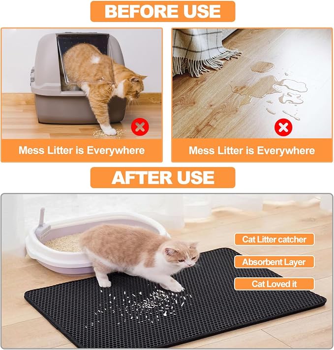 Cat Litter Mat,45"x32" Extra Large Cat Litter Box Mat,Honeycomb Double Layer Kitty Litter Trapping Mat,Soft EVA Material,Urine & Waterproof,Scatter Control,Easy Clean,Washable(Black) - Image 6
