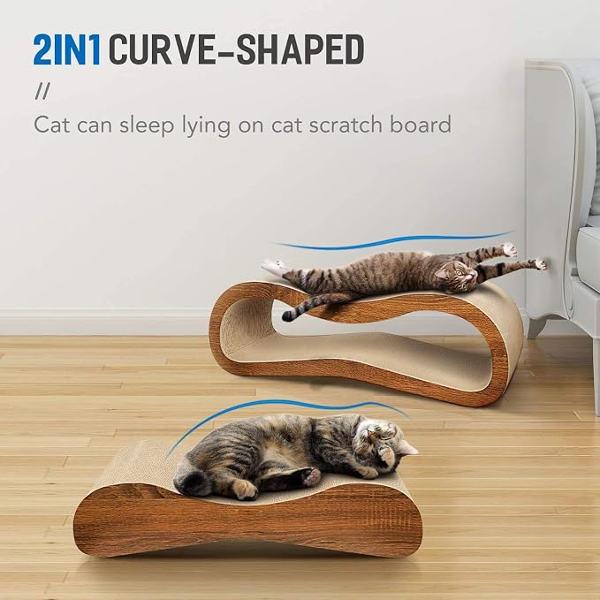 2 in 1 Cat Scratcher for Indoor Cats, Large Cardboard Cat Scratcher with 2 Plug-in Teaser Wand, 100% Recyclable & Reversible Scratching Board Pads Prevents Furniture Damage - Image 8