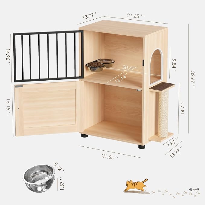 Dog Proof Cat Feeding Station, Dog Proof Cat Feeder, Cat Food Table | Cat Feeding Station with Scratching Post, Elevated Cat Food Bowls with Stand, Pet Food Storage Cabinet, Cat House Furniture - Image 3