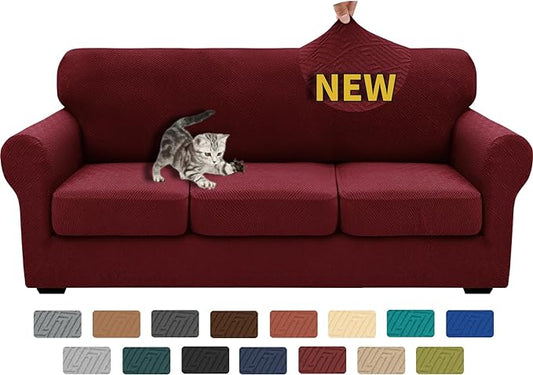 XINEAGE 2026 New 4 Pieces Couch Covers for 3 Cushion Couch Super Stretch Thick Soft Sofa Cover Anti Slip Sofa Slipcover Dogs Cats Furniture Protector (Wine Red, 71"-91") by XINEAGE
