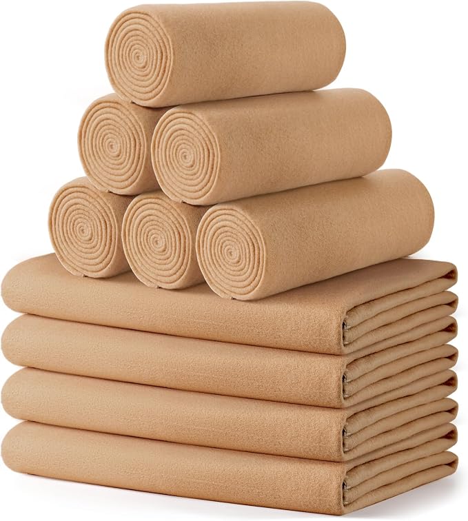 Buryeah 10 Pcs Fleece Blanket Bulk Soft Warm Fleece Blankets Cozy Lightweight Throw Blankets Plush Pet Throw Blanket for Home Bed Sofa Office Wedding Gifts Travel(50" x 60",Khaki) by Buryeah
