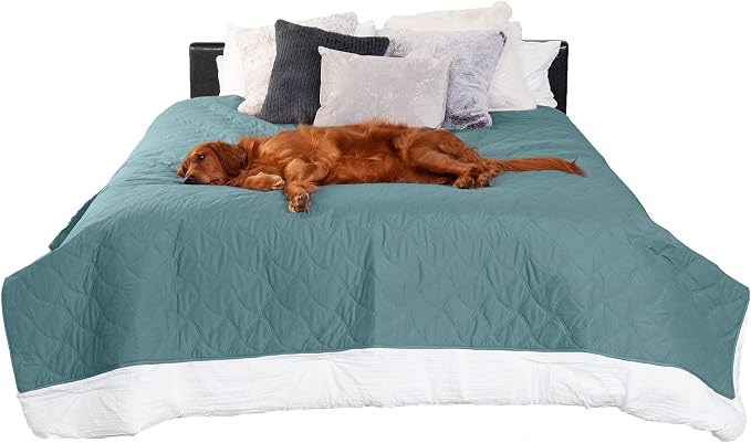 Furhaven Waterproof & Non-Slip Queen Size Mattress Cover Protector for Dogs & Cats, Washable, For Beds, Couches, & Car Seats - Quilted Twill Blanket Mattress Cover - Nile Blue, Large/Queen Size by FurHaven