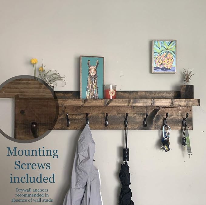Coat Rack with Shelf Wall Mounted with Storage (Choose Your Length) Towel Rack Entryway Organizer Key Hooks (48" L (11 Hooks)) - Image 3