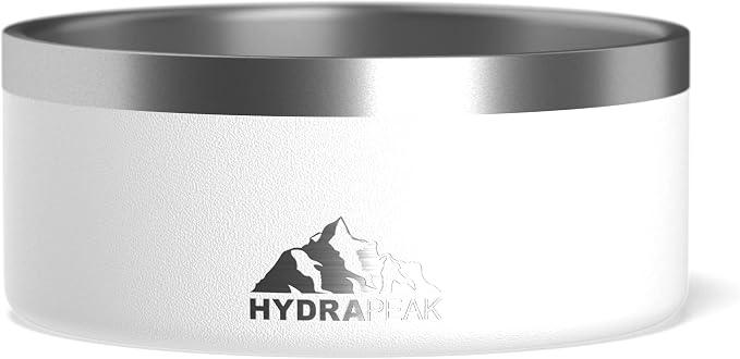 Hydrapeak Dog Bowl; Non Slip Stainless Steel; Water and Food Dish; Large Sized and Small Dogs; 32oz 64oz; Multiple Sizes; 4 Cup | White by HYDRAPEAK