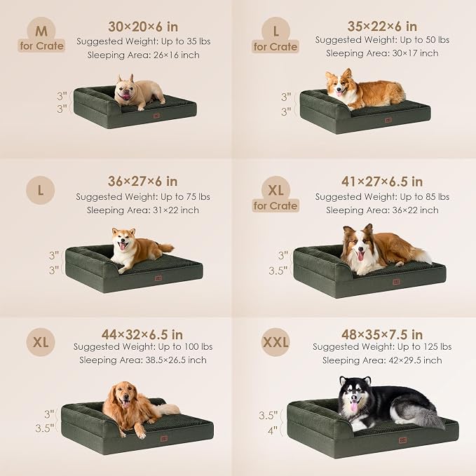 EHEYCIGA Large Dog Bed Memory Foam for Crate, Orthopedic Dog Bed Large Size Dogs with Washable Removable Cover, Waterproof Pet Sofa Couch with Nonskid Bottom, 35x22x6, Dark Green - Image 2
