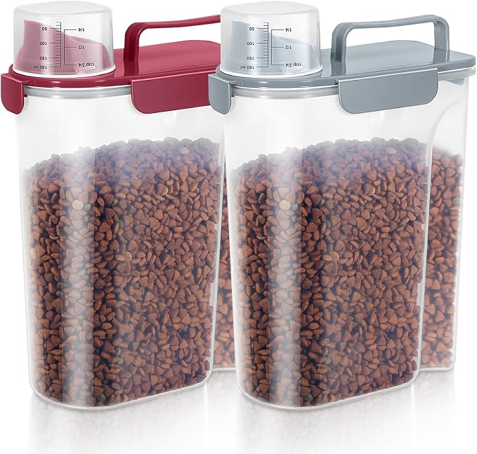 LEAWALK 5Lbs/6Qt Airtight Pet Storage Container For Cat Dog Bird Food and Keep Fresh, Translucent Body, Upgraded Large Nozzle for Easy Pouring With Handle Design Easy to Carry When Going 2pack by LEAWALK