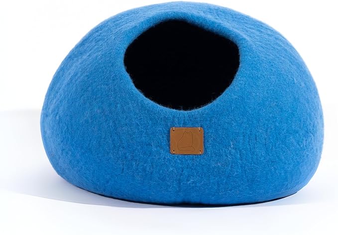 Best Aesthetic Cat Bed - Premium Felted Wool Cat Cave Bed - Cozy Peekaboo Round Cave for Large or Small Cats (Small, Sky Blue) by FuzzyCove